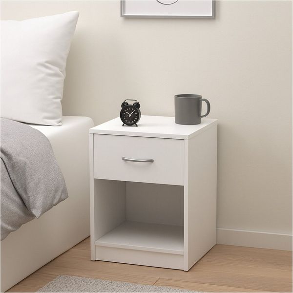 HTI-Living Nachtschrank Nachtschrank mit 1 Schublade Nina Weiß (Stück, 1-St, 1 Nachtschrank) Nachttisch Nachtkommode Nachtkonsole