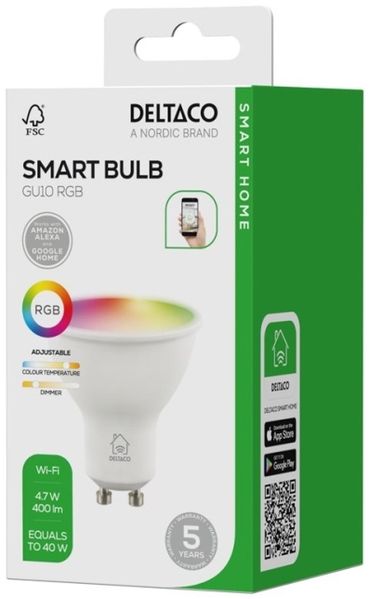 Deltaco SH-LGU10RGB02 Intelligentes Leuchtmittel WLAN Weiß 802.11b 802.11g Wi-Fi 4 (802.11n) GU10 Punkt