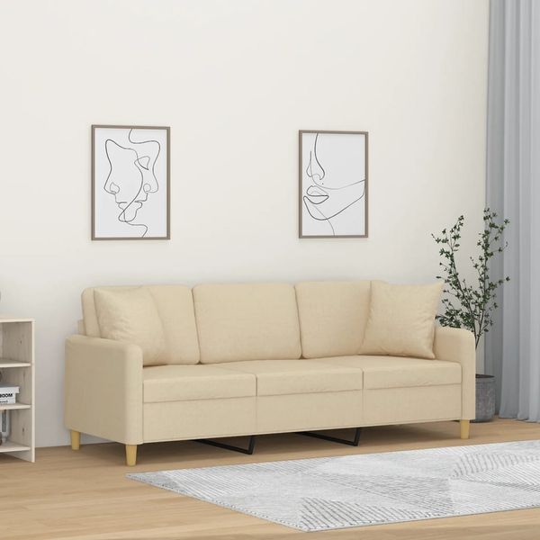 vidaXL 3-Sitzer-Sofa mit Zierkissen Creme 180 cm Stoff 3200919