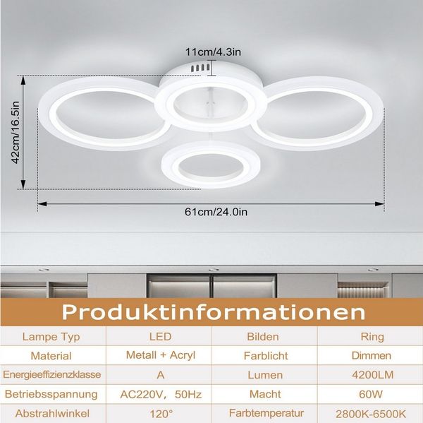 FIVMEN LED Deckenleuchte Deckenlampe Dimmbar mit Fernbedienung LED Lampen, Verstellbares Licht Deckenleuchten für Wohnzimmer Schlafzimmer