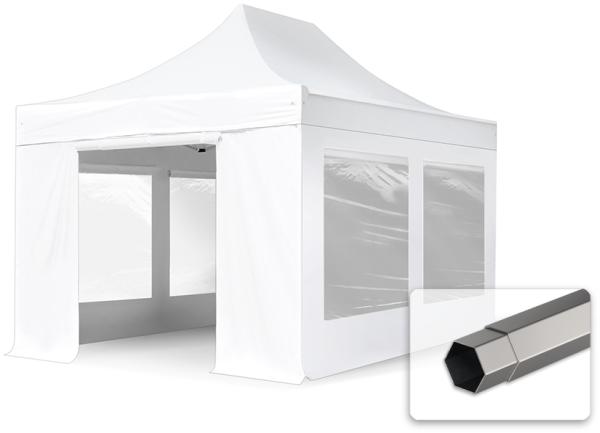 3x4,5 m Faltpavillon, PREMIUM Stahl 40mm, Seitenteile mit Panoramafenstern, weiß