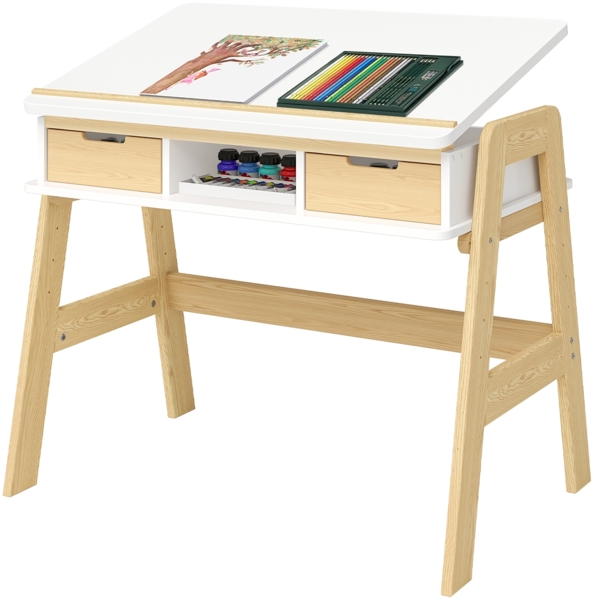 Bellabino 'Campo' Kinderschreibtisch, weiß, neigungsverstellbar und 4-fach höhenverstellbar 56-75 cm, Jugendschreibtisch mit 2 Schubladen und 3 Aufbewahrungsfächern, 75x63x93 cm