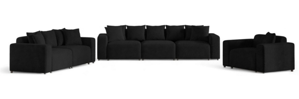 Sofaset Designersofas MEGAN 3-2-1 in Stoff Poso Schwarz