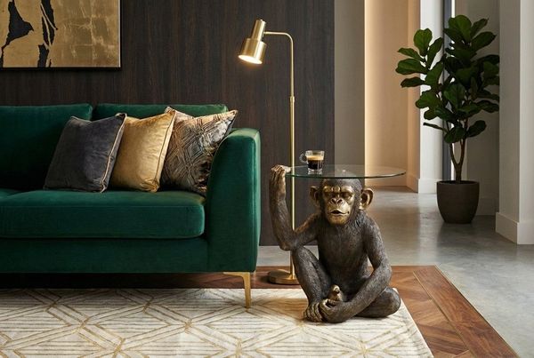 riess-ambiente Couchtisch KING APE 65cm schwarz/gold - Glas, Affenfigur, handgefertigt, rund (Einzelartikel, 1-St), Moderner Beistelltisch - ideal für Wohnzimmer und kleine Sitznischen