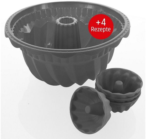 Coolinato Backform Coolinato Silikon Gugelhupf Set 5tlg. GRAU, inkl. Rezepte