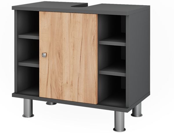 Waschbeckenunterschrank Fynn Goldkraft Eiche/Anthrazit 60 x 54 cm mit 6 Ablage Vicco