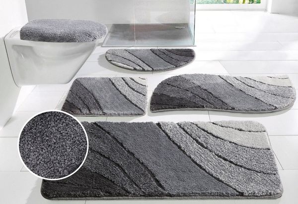 OTTO home Badematte Josie, Badvorleger, Badezimmer Teppich, Höhe 20 mm, rutschhemmend beschichtet, fußbodenheizungsgeeignet, schnell trocknend, strapazierfähig, Polyester, rechteckig, 3-tlg. Hänge-WC Set, Badteppich, Badematten, rechteckig, rund & als ...