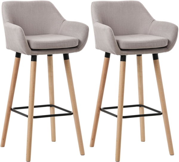 CLP 2er Set Barhocker Grant Stoffbezug Gestell aus Buchenholz bis 150 kg,taupe