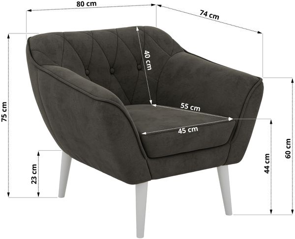 Polstersessel PIRS 1 skandinavischer Design 1-Sitzer, Sessel mit Wellenfederung, weiße Füße, Einzelsessel, Hoher Sitzkomfort - Dunkelgrau Velvet Bild 5