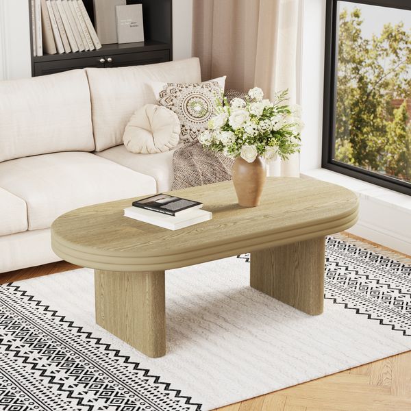 Flieks Couchtisch, ovaler Wohnzimmertisch, Sofatisch, 120 x 60 x 41,5 cm, Natur