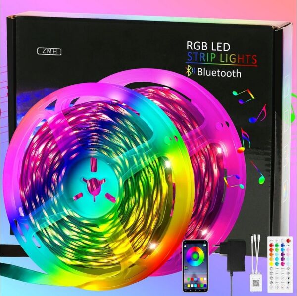 ZMH LED-Streifen RGB einstellbar mit Fernbedienung App LED-Streifen, 2-flammig, Music Sync