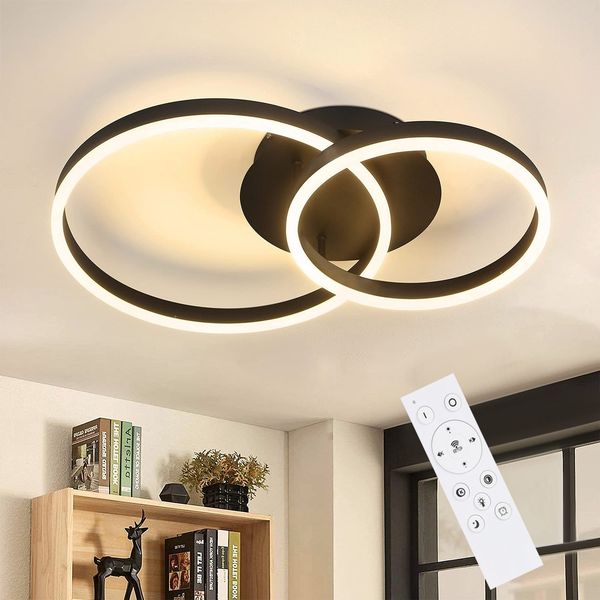 ZMH LED Deckenlampe Dimmbar Deckenleuchte Wohnzimmer Schwarz Wohnzimmerlampe Modern Schlafzimmerlampe 46W 2-Ringen für Schlafzimmer Arbeitszimmer Büro Küchen Hotel Restaurant Esszimmer- 59*40*12CM