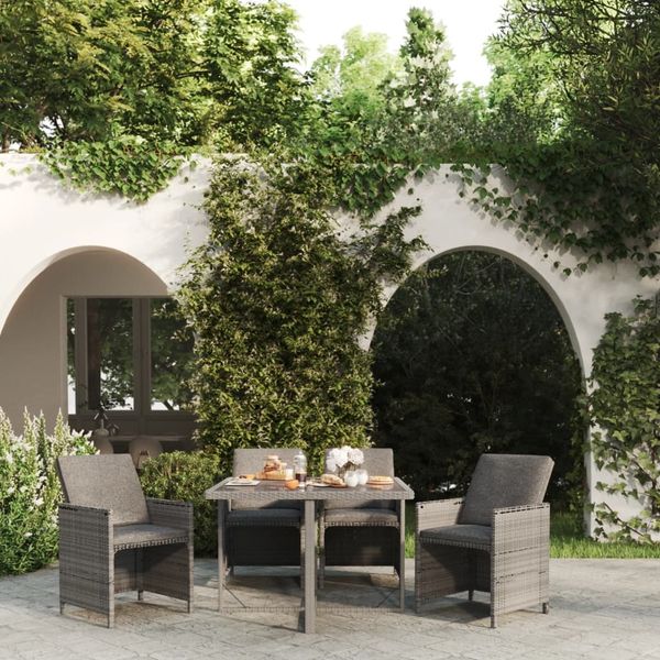 vidaXL 5-tlg. Garten-Essgruppe mit Auflagen Poly Rattan Grau 3095509