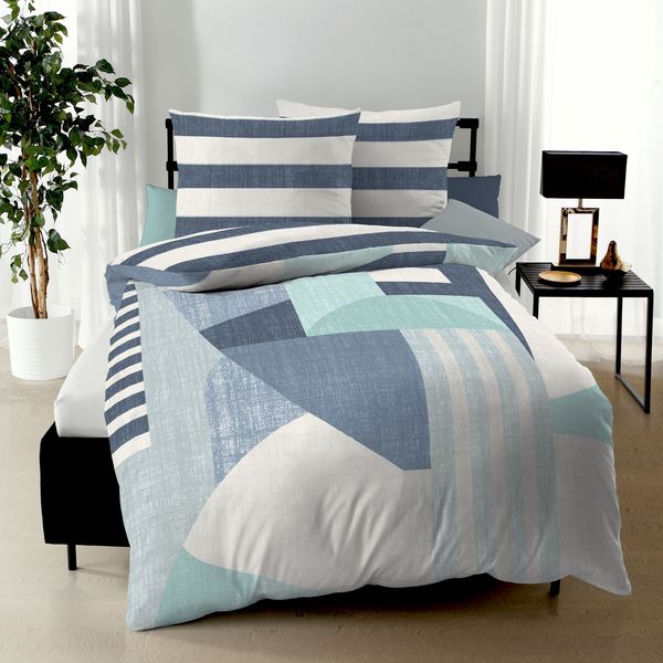 Bettwäsche Kaeppel Satin 500-11 Rising Sun geometrisch marine 135x200