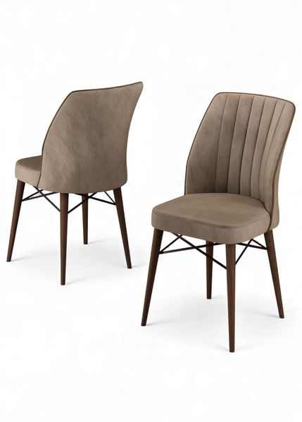 Modernes Stuhlset (2-teilig), Cappuccino & Braun, 44 x 94 x 42 cm | Beine aus 100% Metall und Holz, Schaumstoffpolsterung (22/28 mm) | Stilvolles skandinavisches Design