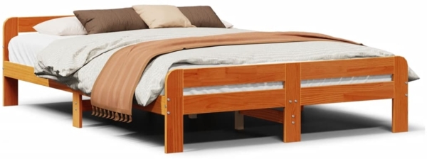 vidaXL Massivholzbett ohne Matratze Wachsbraun 140x200 cm Kiefernholz 855474