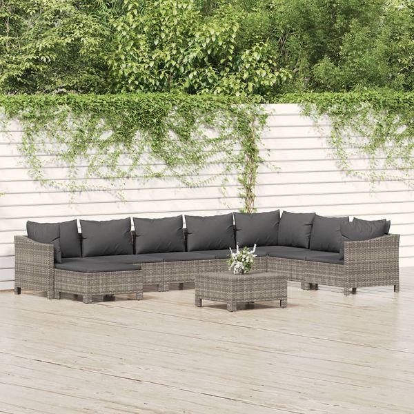 vidaXL 9-tlg. Garten-Lounge-Set mit Kissen Grau Poly Rattan 3187299