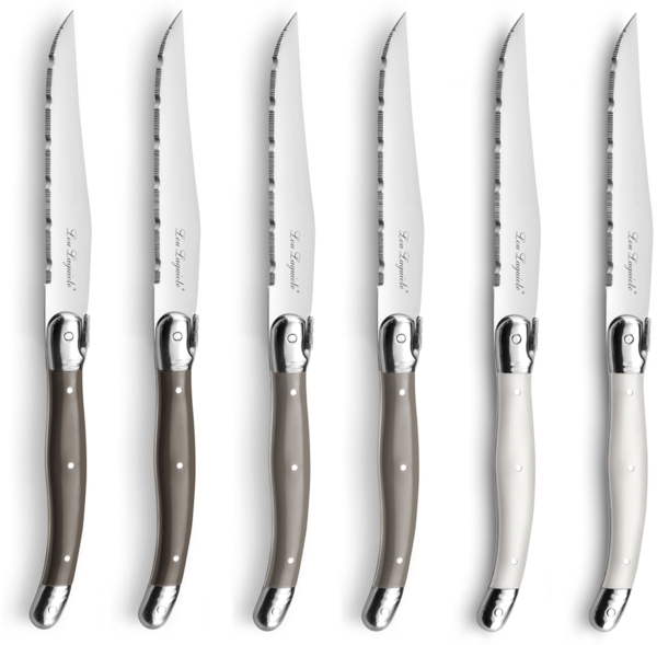 Lou Laguiole TRADITION Steakmesser Set 6-teilig perle, pfeffer, taupe hochglanzpoliert