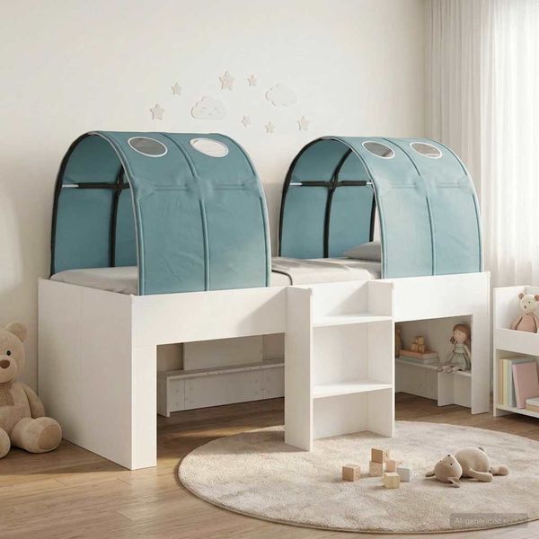 vidaXL Bett mit Tunnel 4 pcs Weiß und Hellblau Holzwerkstoff 3423570