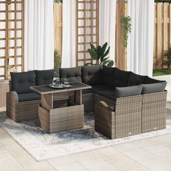 vidaXL Gartensofa-set mit Speicher 9 pcs Grau Poly-Rattan 3348615