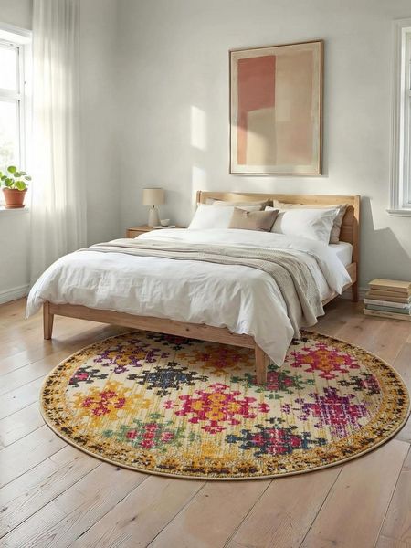 benuta Teppich Casa, rund, Höhe: 11 mm, Teppich Wohnzimmer, Esszimmer, Schlafzimmer, Flur, Farbenfroh, Retro
