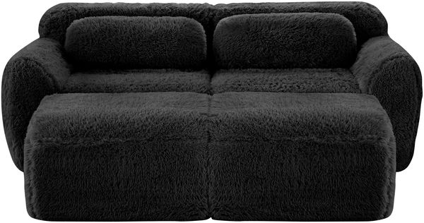 Ecksofa mit großer Sitzfläche, Plüschstoff, modular mit 2 Ottomans, montagefrei, Schwarz,204*179*73 cm Bild 5