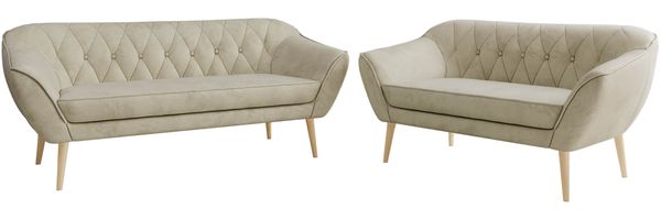 Skandinavisches Sofa Set PIRS 3-2, Komplettset, Wellenfederung, Buche Füße, Sitzgruppe, Polstermöbel Set - Beige Velvet Bild 7