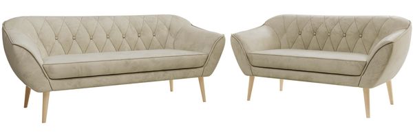 Skandinavisches Sofa Set PIRS 3-2, Komplettset, Wellenfederung, Buche Füße, Sitzgruppe, Polstermöbel Set - Beige Velvet Bild 6