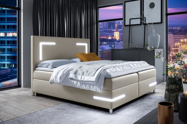 Boxspringbett Schlafzimmerbett ARIANO 120x200cm Cappuccino inkl. Bettkasten LED