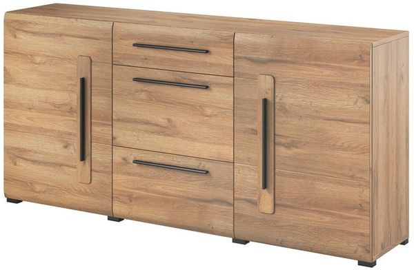 Lomadox Wohnzimmer-Set TURDA-83, (Mega-Spar-Set, 6-St, Couchtisch Highboard Lowboard Sideboard Vitrine Wandregal), Eiche Metallgriffe inkl. LED Beleuchtung Türen mit Softclose