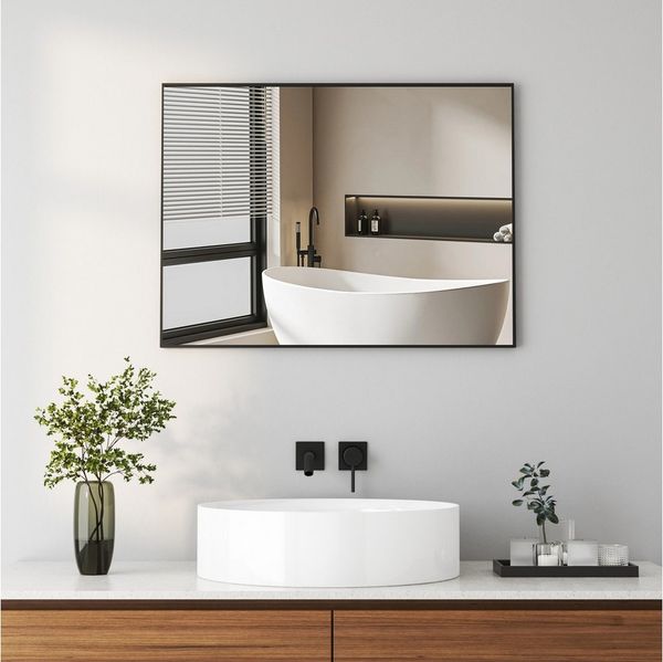 Hopibath Spiegel Schwarz für Garderobe Flur Schlafzimmer Wohnzimmer Hotel (Eckig, 40-160cm), 5mm HD Spiegel mit Alurahmen, 4 Installationsmethoden