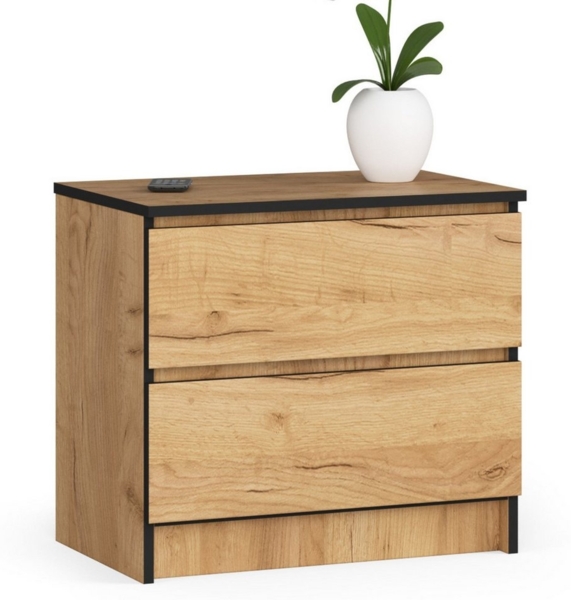 Home Collective Kommode 60 cm breit Holz Highboard Sideboard für Flur Schlafzimmer Wohnzimmer (Kommode Schlafzimmer Kommode mit Schubladen Holz Schrank), Kinderzimmer Organizer, 55 cm hoch mit 2 Schubladen Eiche