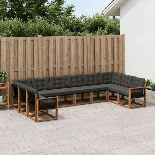 vidaXL Outdoor-Sofagarnitur mit Kissen 10 pcs Natürlich und Schwarz 3382240