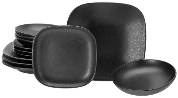 CreaTable 16817 Tafelservice Magic Black für 4 Personen, Steinzeug, schwarz (1 Set, 12-teilig)