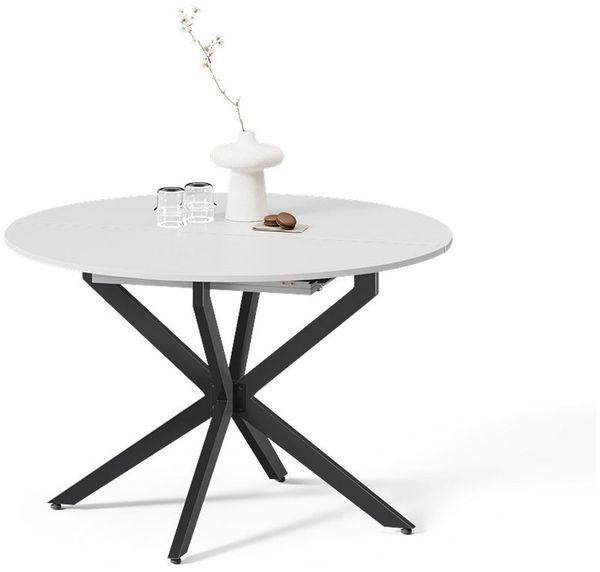 Livinity® Esstisch Firenze, Weiß/Schwarz/Schwarz, 120x120 cm ausziehbar (1-St)