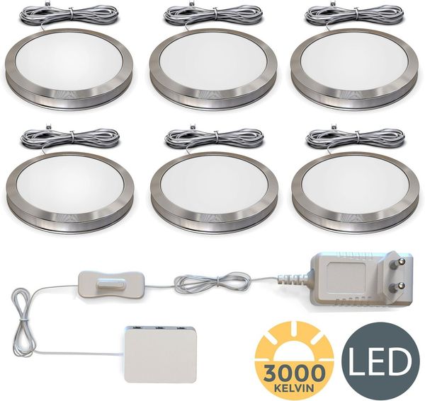 B.K.Licht LED Unterbauleuchte 6er Set LED Schrankleuchten 6x 1,8W 6x 170lm - BKL1187, LED fest integriert, 3.000K LED Küchenlampen Vitrinenbeleuchtung Kippschalter