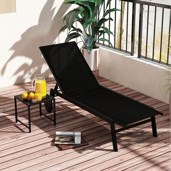 COSTWAY Gartenliege, 2 St, Liegestuhl-Set verstellbar mit Tisch, Rollen