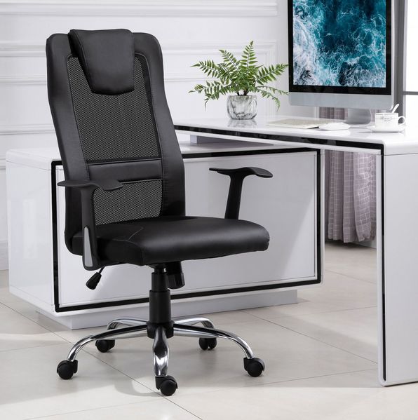 Bürostuhl 73 x 66 x 108-118 cm aus Kunstleder und Mesh, höhenverstellbar, Schwarz, 1 Stück
