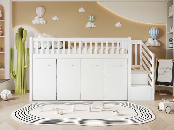 Bett 90x200 cm Etagenbett mit Stauraum und Schreibtisch – weißes multifunktionales Kinderbett