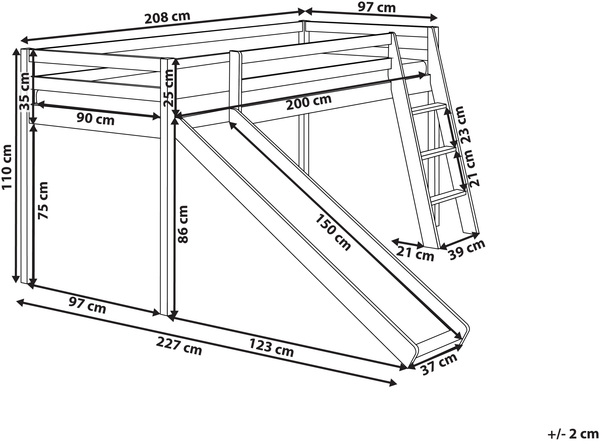 Halbhochbett Kiefernholz STAPLE 90 x 200 cm mit Rutsche Weiß Bild 2