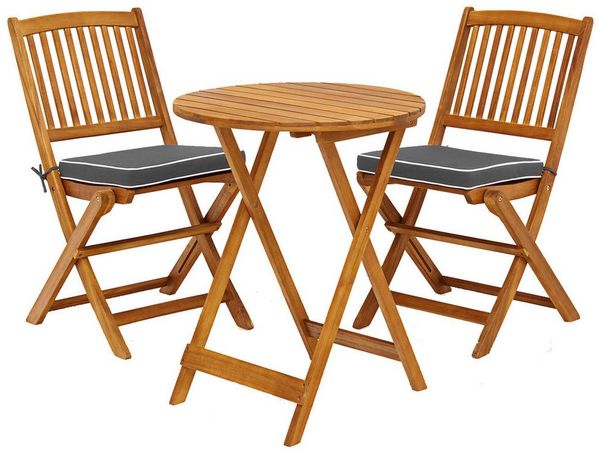 COSTWAY Balkonset, (3-tlg), klappbar, mit Sitzkissen, Akazienholz 2 Personen