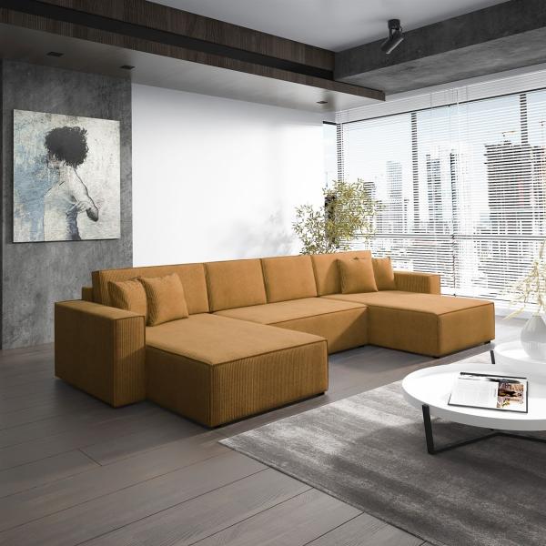 Wohnlandschaft Schlafsofa Sofa CONOR PREMIUM Stoff Poso Senf