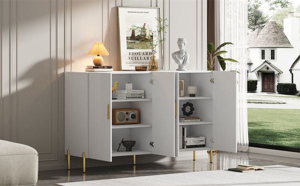MODFU Sideboard mit Großer Stauraum (Wohnzimmerschrank, Aufbewahrungsschrank, 1 St, 4 Türen), mit goldene Metallbeine