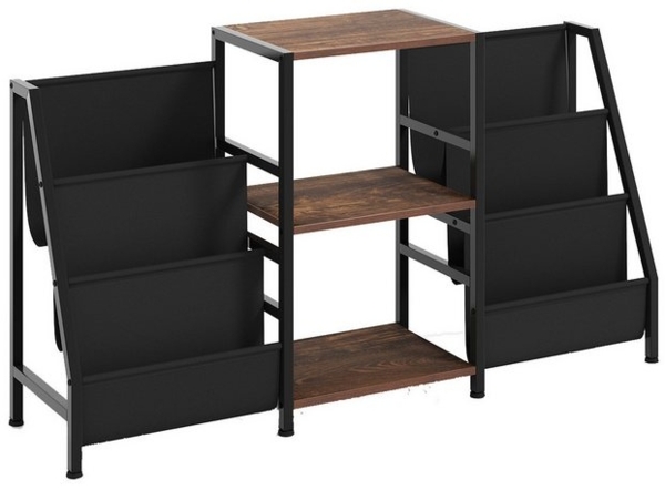 COSTWAY Bücherregal, Plattenspielerständer mit 3 Ablagen & Taschen, Metall Bild 4