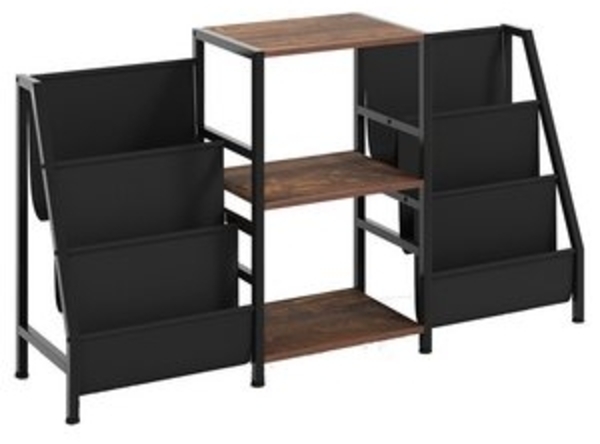 COSTWAY Bücherregal, Plattenspielerständer mit 3 Ablagen & Taschen, Metall Bild 6