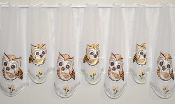 Stickereien Plauen Scheibengardine Eulen (1 St), Stangendurchzug, transparent, Voile