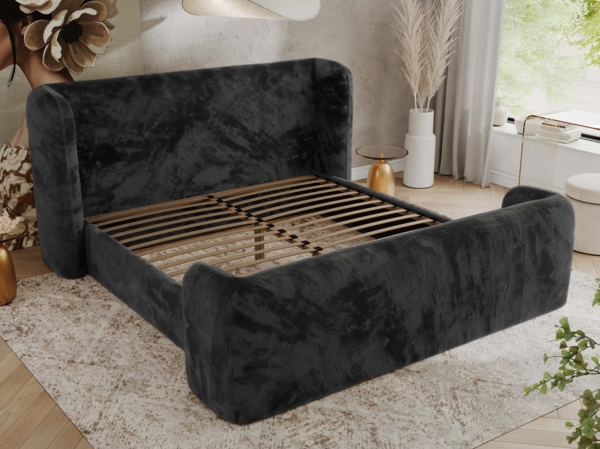 Polsterbett mit Lattenrost, Doppelbett für Schlafzimmer, Gepolstertes Kopfteil, Foam matratze, Härtegrad H2 - EMORA DUO - 120 x 200 cm - Dunkelgrau Stoff - MIRO - LUX Bild 3