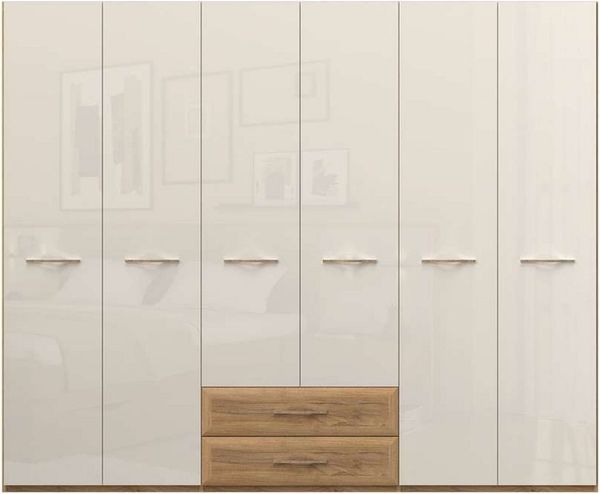 OTTO home Kleiderschrank Gala, beige hochglänzend UV lackiert, kratzfest, FSC-zertifiziert (abgerundete Schubladen aus MDF im Holzdekor, soft-close) hoher Schrank (224cm), wahlweise in 4 Breiten, Made in Europe
