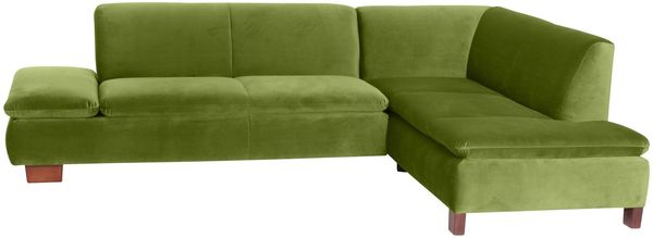 Ecksofa mit Ottomane rechts Kaye Bezug Samtvelours Buche nussbaum dunkel / oliv 23080