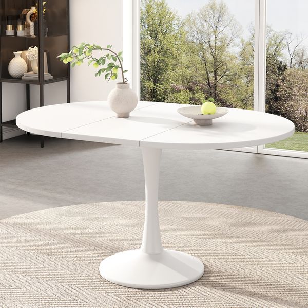 Ovaler Ausziehtisch, 140x100x75 cm, Weiß, MDF, ausziehbar & multifunktional